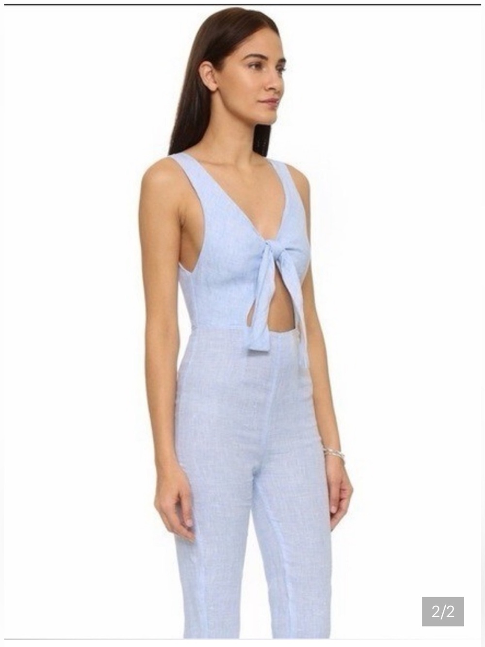 SOLID & STRIPED Pale Blue Tie-Front Linen Jumpsuit
